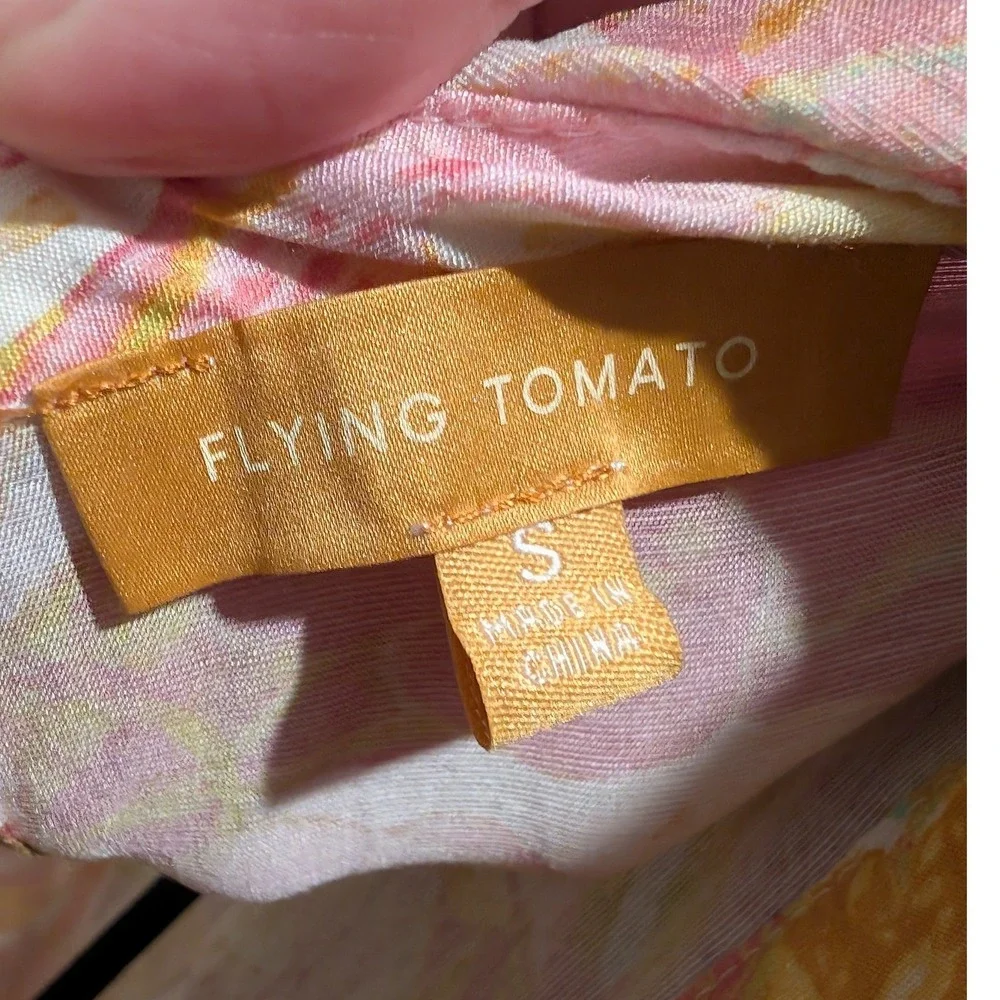 Flying Tomato Mini Dress Womens Small Yellow Floral Long Sleeve Pleated Tiered